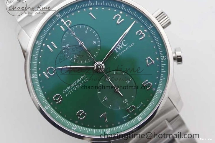 MIROTIME 0315 FastDry Portugieser Chronograph IW371615 ZF Best Edition Green Dial on SS Bracelet A7750 (Slim Movement) 7038